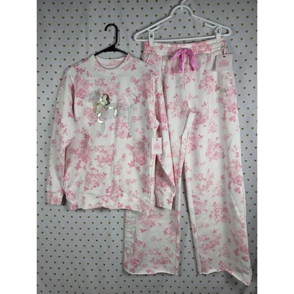 NWT XS LoveShackFancy VS Pink Sweatpants BLING SET Sweatshirt Everblooming White